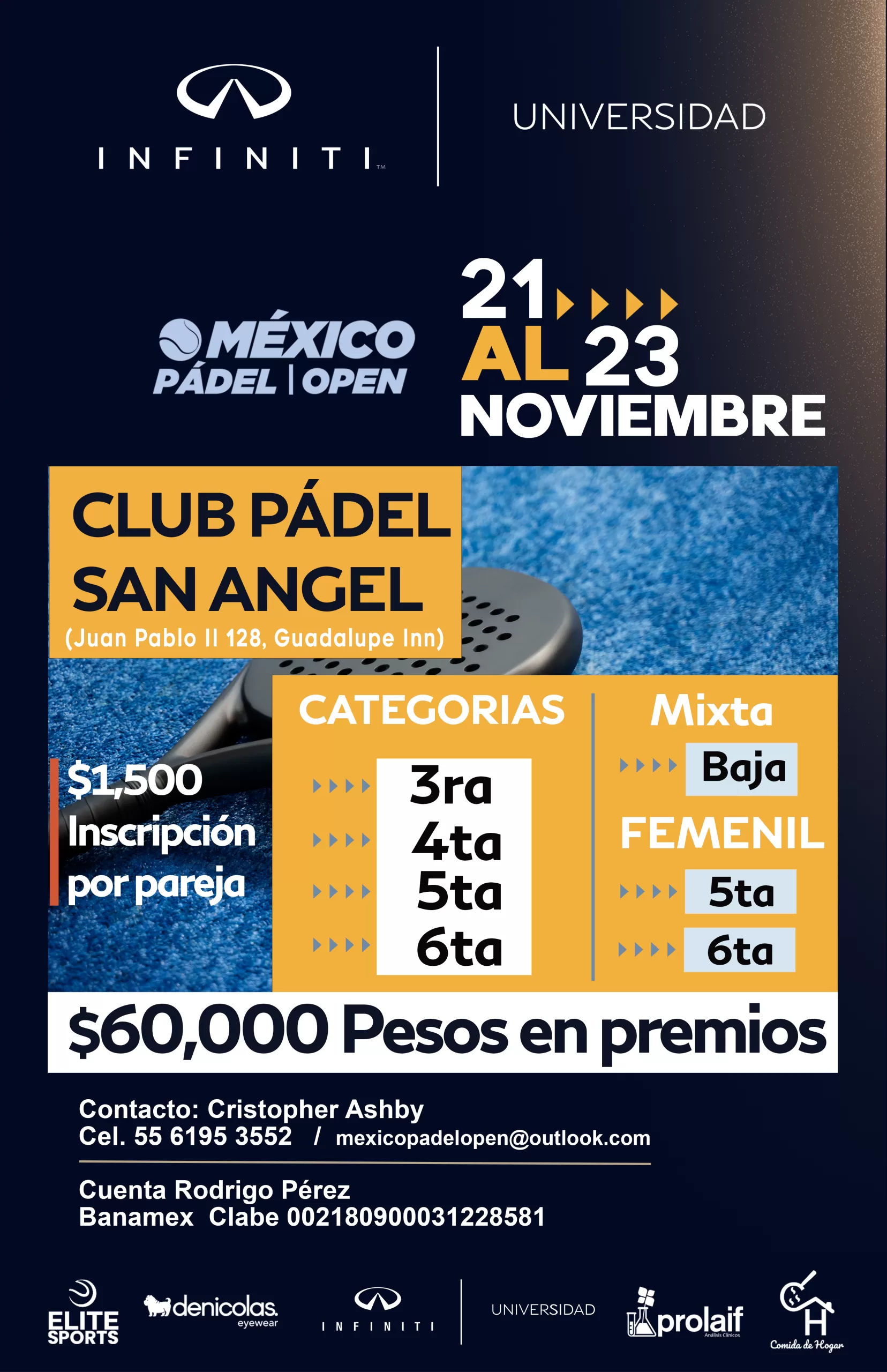 Cartel Torneo mexico padel open infiniti RGB